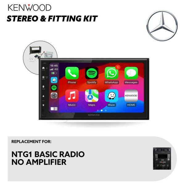 Kenwood CarPlay Touchscreen Replacement Stereo with Installation Kit for Mercedes SLK NTG1 Basic Radio No Amplifier
