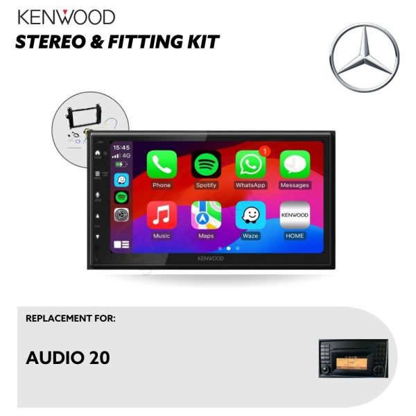 Kenwood CarPlay Touchscreen Replacement Stereo with Installation Kit for Mercedes Sprinter SPR2 Audio 20