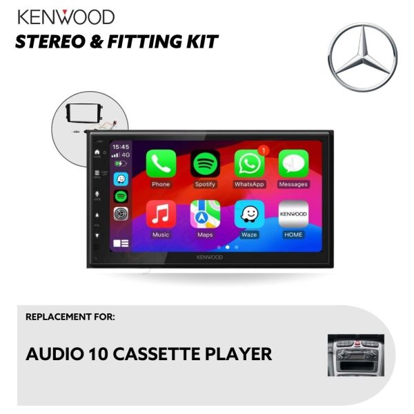 Kenwood CarPlay Touchscreen Replacement Stereo with Installation Kit for Mercedes W203 Audio 10 Cassette Player