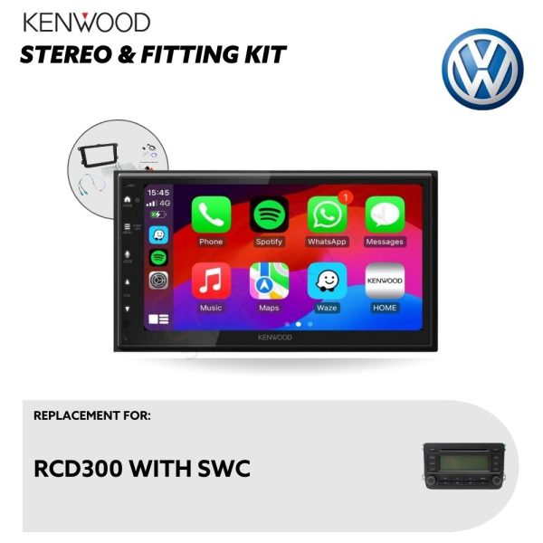 Kenwood CarPlay Touchscreen Replacement Stereo with Installation Kit for VW Golf RCD300 SWC