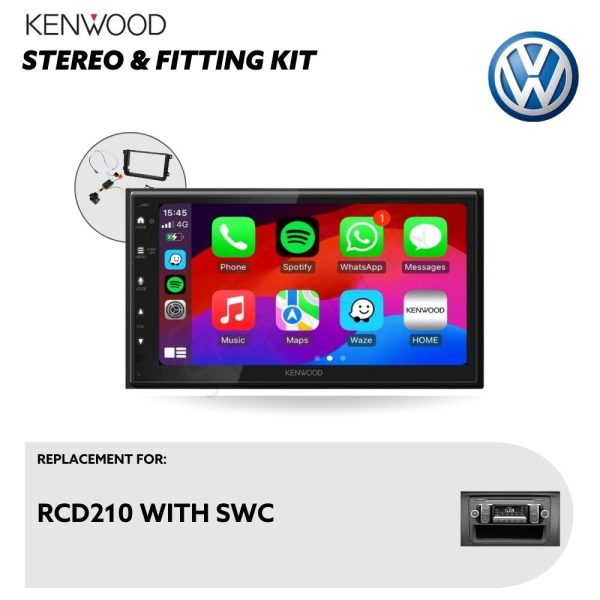 Kenwood CarPlay Touchscreen Replacement Stereo with Installation Kit for VW Passat RCD210 SWC
