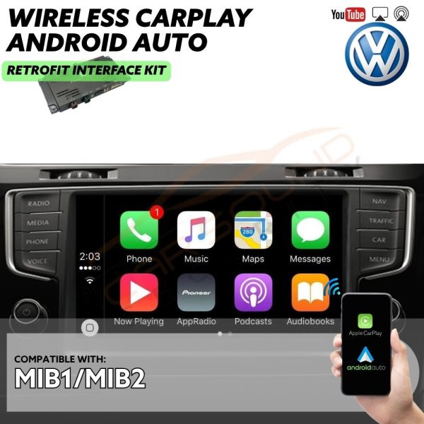 Wireless CarPlay & Android Auto Retrofit Interface for Volkswagen Sharan 2010 -2022 with MIB1/MIB2 Factory Infotainment Stereo Screen