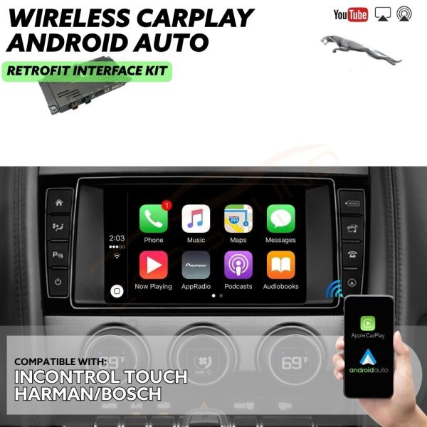 Wireless CarPlay & Android Auto Retrofit Interface for Jaguar F-TYPE 2013+ InControl Touch HARMAN/BOSCH Factory Infotainment Stereo Screen