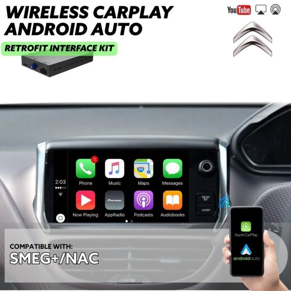 Wireless CarPlay & Android Auto Retrofit Interface for Citroën Berlingo 2015 - 2018 SMEG+/NAC Factory Infotainment Stereo Screen
