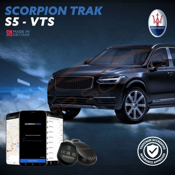 Scorpion S5-VTS Thatcham Category S5 GPS vehicle tracker for Maserati with 24/7 theft monitoring